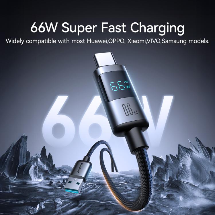 كيبل جويرووم بريزم سيريس يو اس بي اي الى يو اس بي سي بقدرة شحن سريع 66 واط مع شاشة عرض رقمية | JOYROOM Prism Series 66W USB-A to Type-C Digital Display Fast Charging Cable