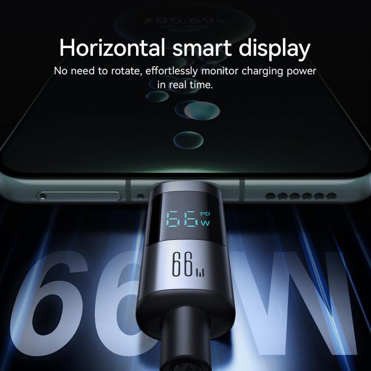 كيبل جويرووم بريزم سيريس يو اس بي اي الى يو اس بي سي بقدرة شحن سريع 66 واط مع شاشة عرض رقمية | JOYROOM Prism Series 66W USB-A to Type-C Digital Display Fast Charging Cable