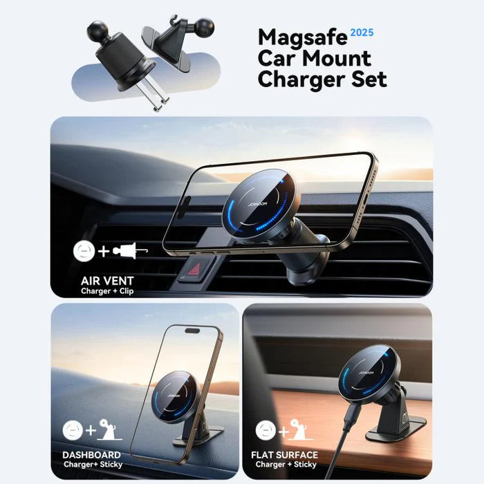 شاحن وحامل هاتف للسيارة لاسلكي مغناطيسي بقدرة شحن 15 واط من جويرووم | JOYROOM JR-ZS502 Magnetic Wireless Car Phone Holder – 15W