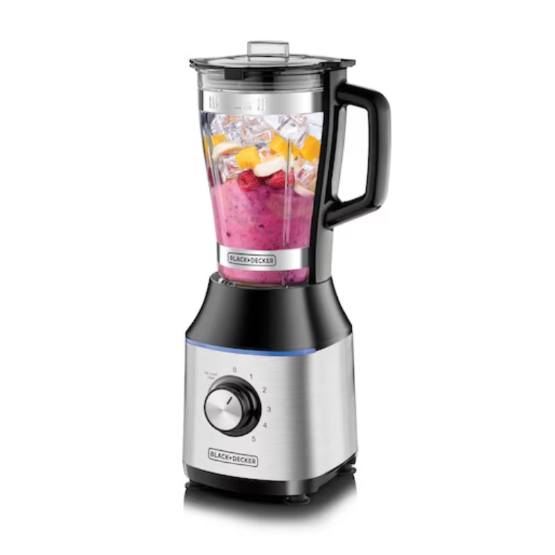 خلاط عالي السرعة بقوة 700 واط مع وعاء زجاجي أسود/فضي من بلاك اند ديكر - Black+Decker 700W High Speed Blender with Black/Silver Glass Bowl