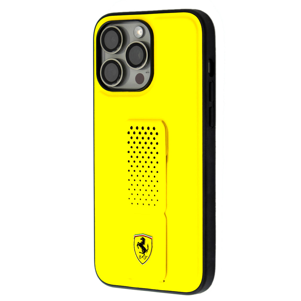 Ferrari Gripstand Case with Perforated Pattern for iPhone 15 Pro Max | كفر فيراري جراب ستاند لهاتف ايفون 15 برو ماكس بنقشة مثقبة