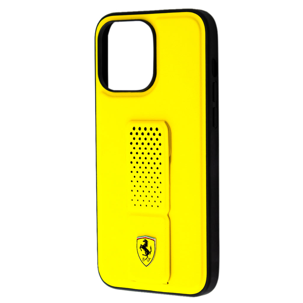 Ferrari Gripstand Case with Perforated Pattern for iPhone 15 Pro Max | كفر فيراري جراب ستاند لهاتف ايفون 15 برو ماكس بنقشة مثقبة