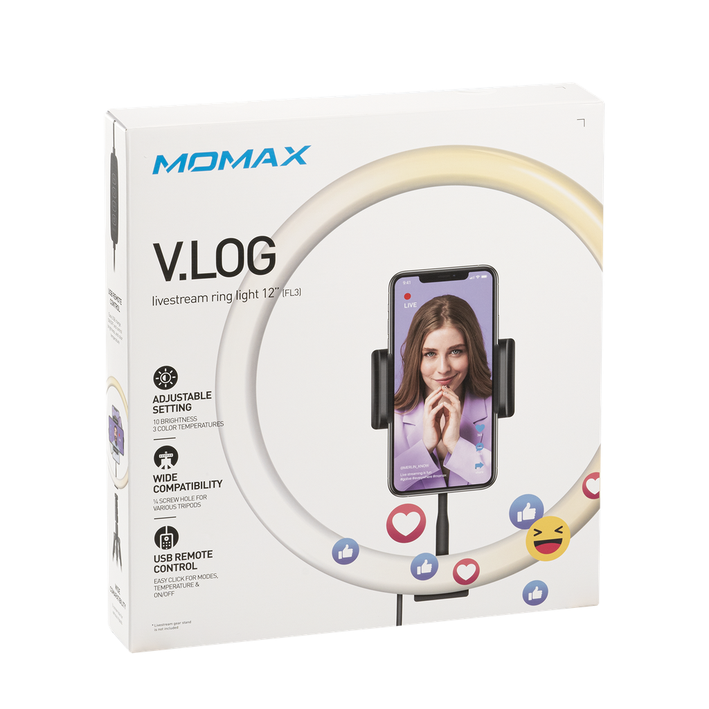 Momax V.LOG Livestream Ring Light - حلقة إضاءة موماكس فلوج, للبث والتصوير