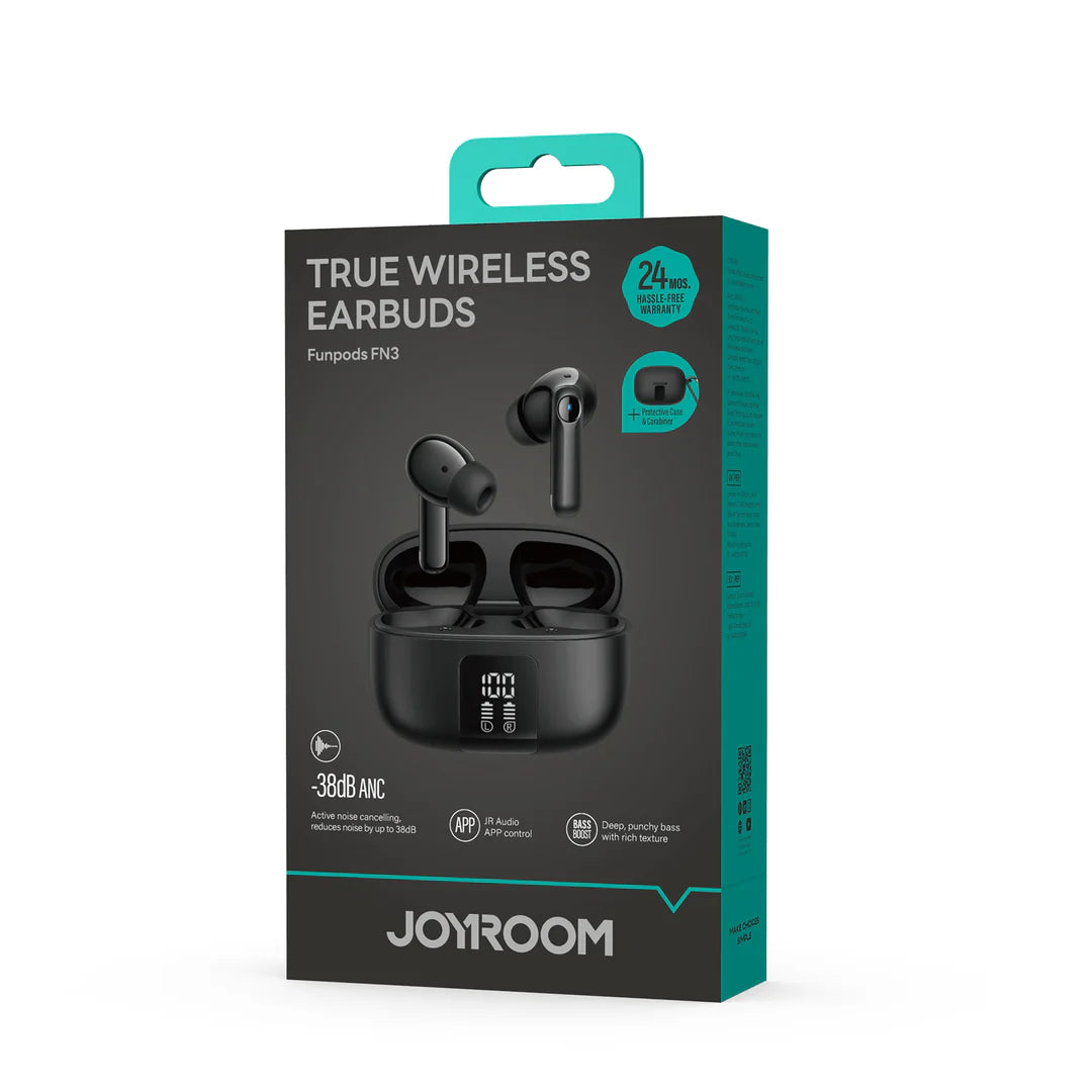 سماعات جويرووم JR-FN3 اللاسلكية مع خاصية الغاء الضوضاء, 30 ساعة تشغيل - اسود | JOYROOM JR-FN3 True Wireless Stereo Earbuds – 30H Playtime – Black