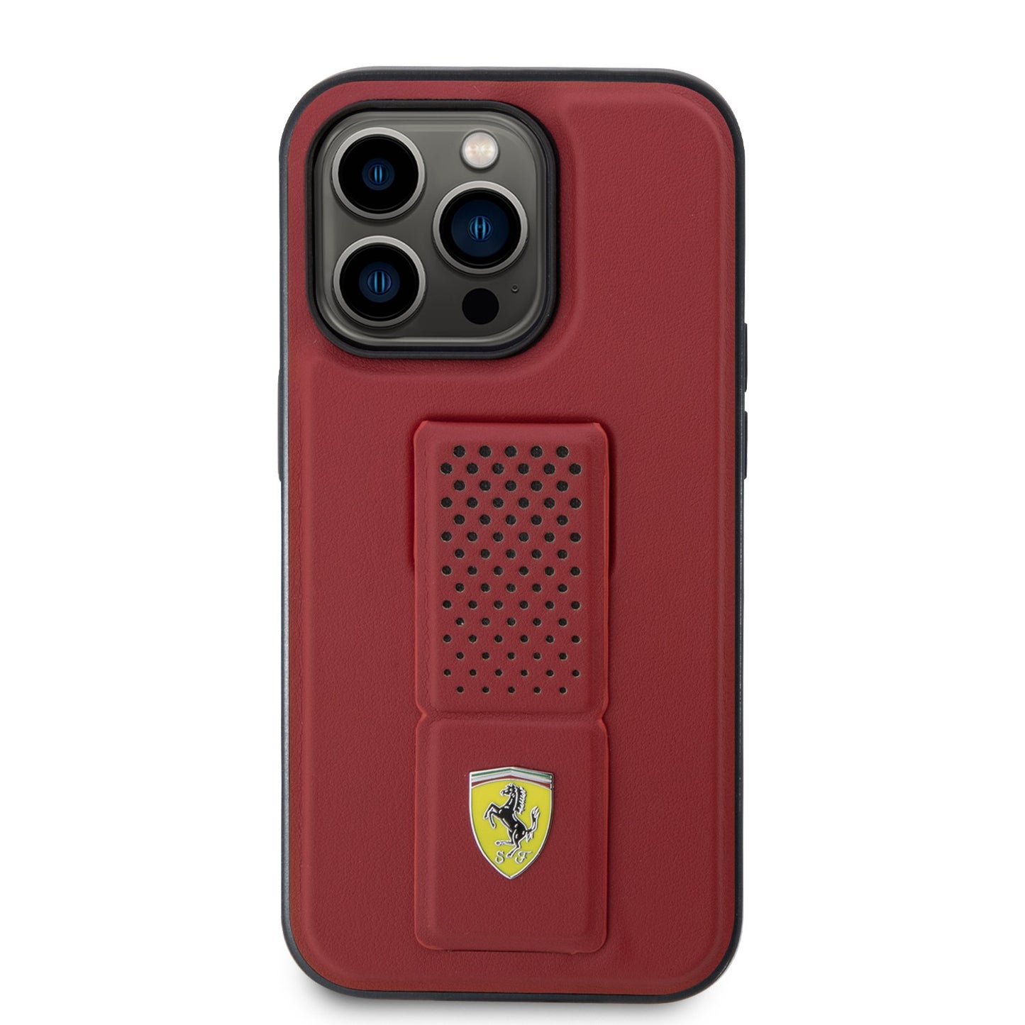 Ferrari Gripstand Case with Perforated Pattern for iPhone 15 Pro Max | كفر فيراري جراب ستاند لهاتف ايفون 15 برو ماكس بنقشة مثقبة