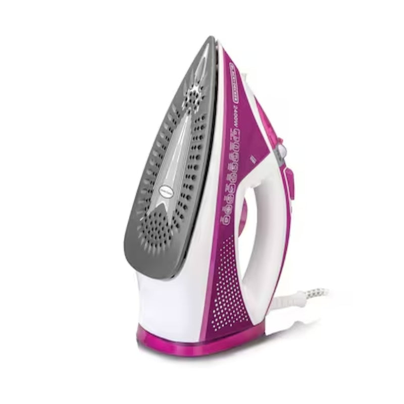 مكواة بخار بلاك اند ديكر 2400 واط مع إيقاف التشغيل التلقائي وقاعدة سيراميك أرجوانية - Black+Decker 2400W Steam Iron with Auto Shut-Off and Magenta Ceramic Soleplate