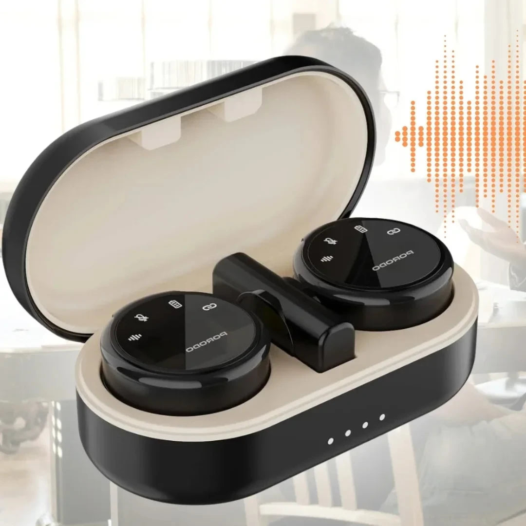 بورودو مايكروفون لاسلكي ثنائي مع علبة شحن - اسود | Porodo Wireless Microphone Dual Mic with Charging Case - Black