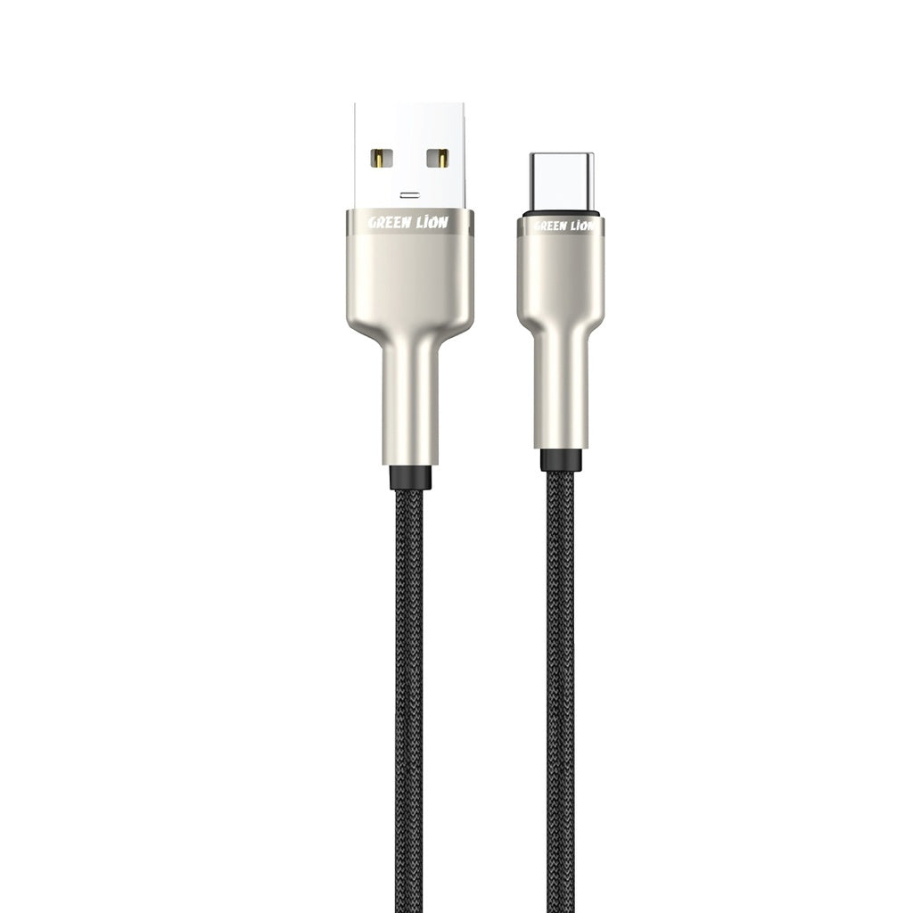كيبل جرين لايون مضفر يو اس بي اي الى يو اس بي سي بقدرة 18 واط وطول 1 متر - اسود | Green Lion USB-A to USB-C Braided Zinc Alloy Cable 18W 1M - Black