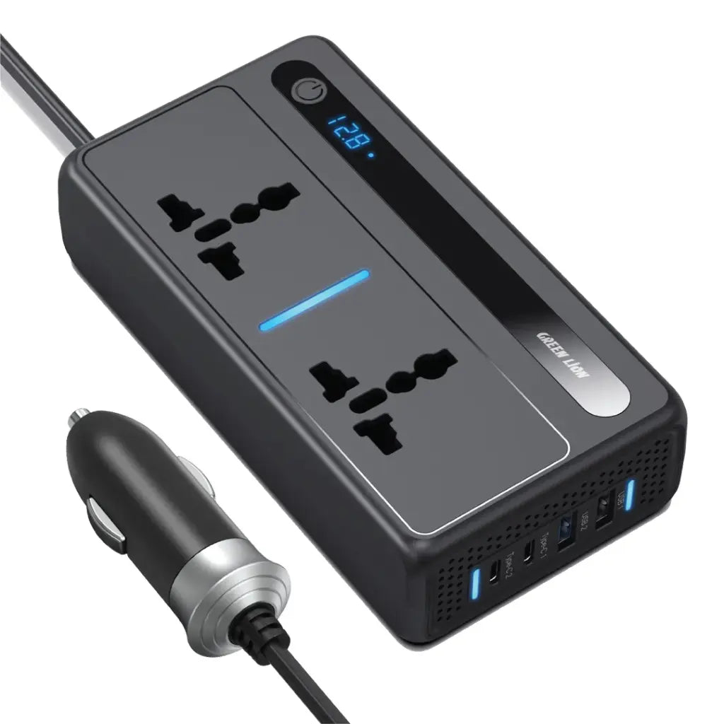 محول سيارة Green Lion GC-250 – قدرة 200 واط، 6 منافذ، شحن سريع PD/QC | Green Lion GC-250 Car Inverter 200W