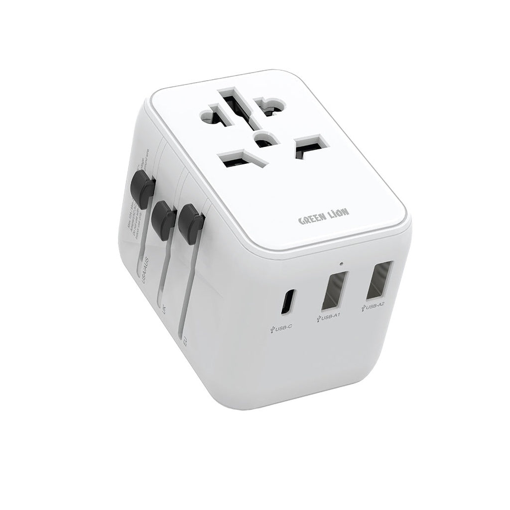 محول سفر عالمي جرين لايون بقدرة شحن 20 واط - ابيض | Green Lion 20W Universal Travel Adapter - White