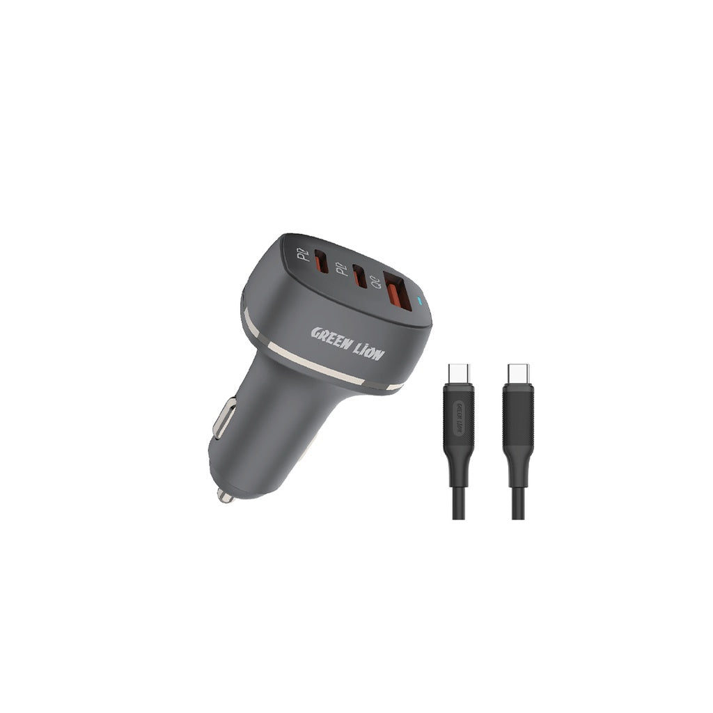 شاحن سيارة جرين لايون بمنفذين تايب سي ومنفذ يو اس بي اي و بقدرة شحن 50 واط مع كيبل تايب سي | Green Lion Car Charger QC + PD + PD 50W, With C-C Cable