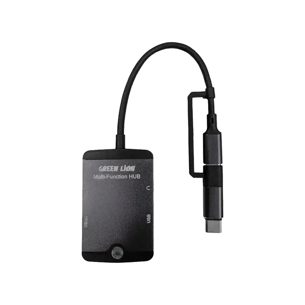 محول جرين لايون 5 في 1 متعدد الوظائف | Green Lion 5 in 1 Mini MultiFunction Hub ( Type-C/Lightning/SD/TF/AUX/USB )
