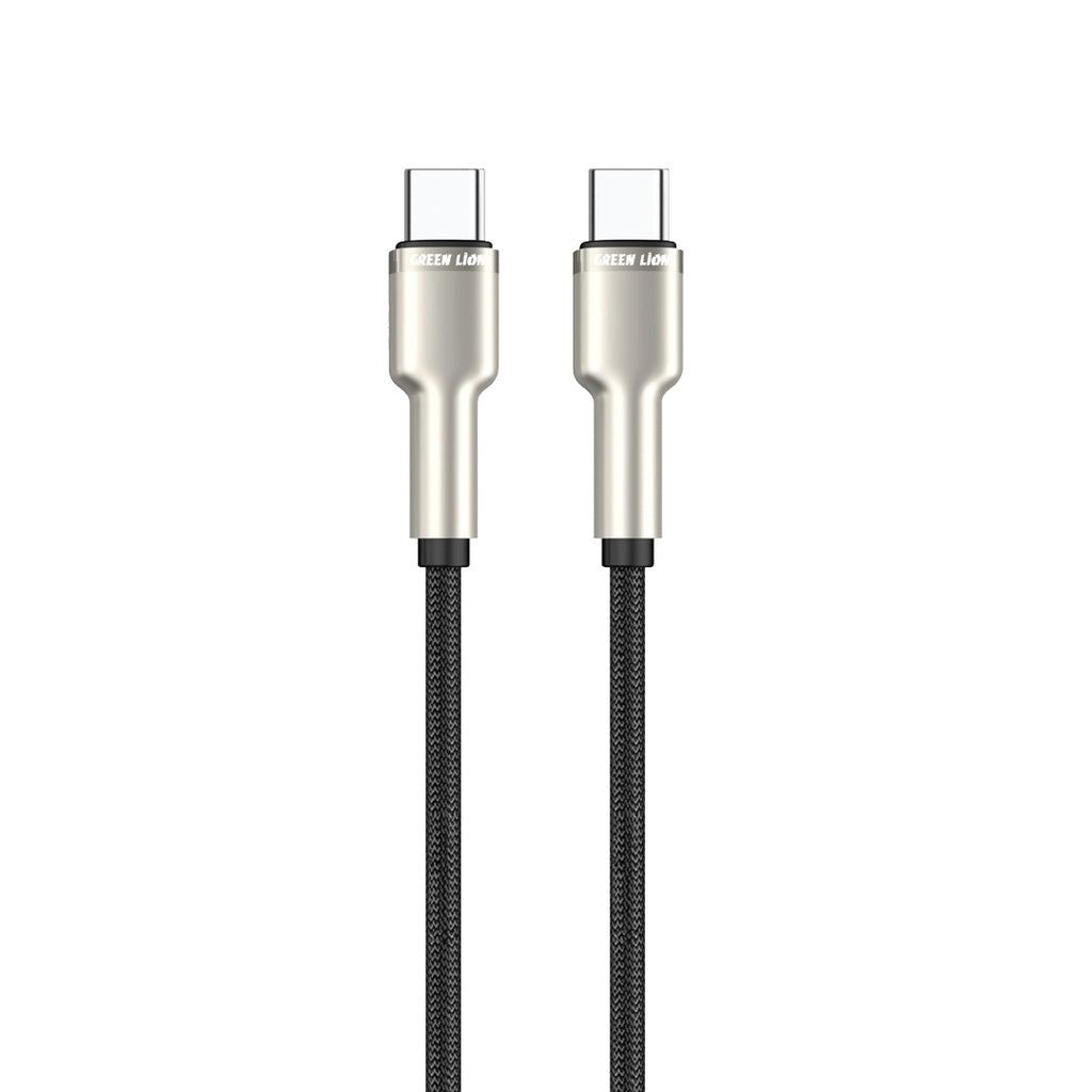 كيبل جرين لايون مضفر يو اس بي سي الى يو اس بي سي بقدرة شحن 60 واط وطول 1 متر - اسود | Green Lion USB-C to USB-C Braided Zinc Alloy Cable 60W 1M - Black