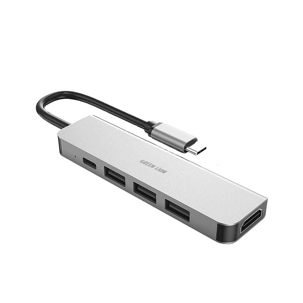 محول جرين لايون 5 في 1 بمنفذ تايب سي بدقة 4K - رمادي | Green Lion 5 in 1 Type-C Adapter 4K - Gray