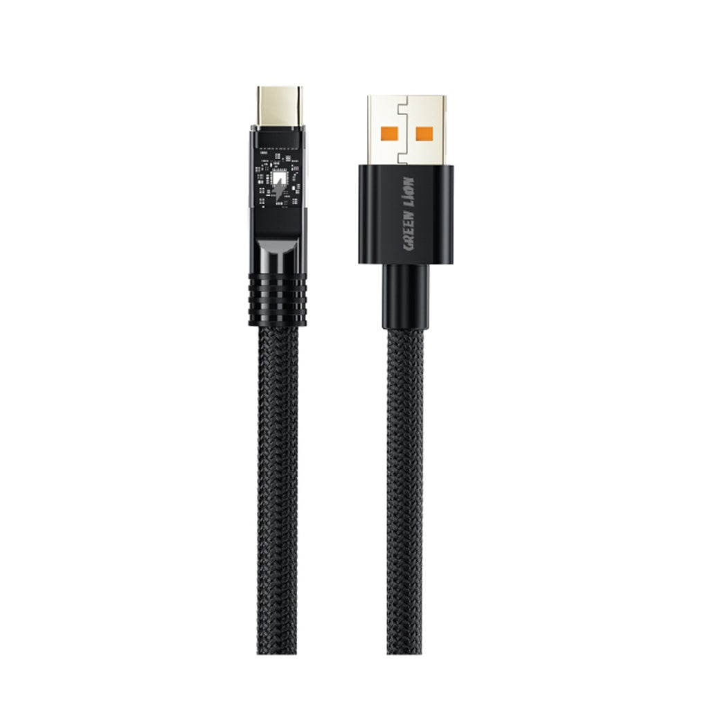 جرين لايون كيبل مضفر يو اس بي اي الى يو اس بي سي باضائة LED وطول 1 متر - اسود | Green Lion LED Braided Cable USB-A to USB-C 1M - Black