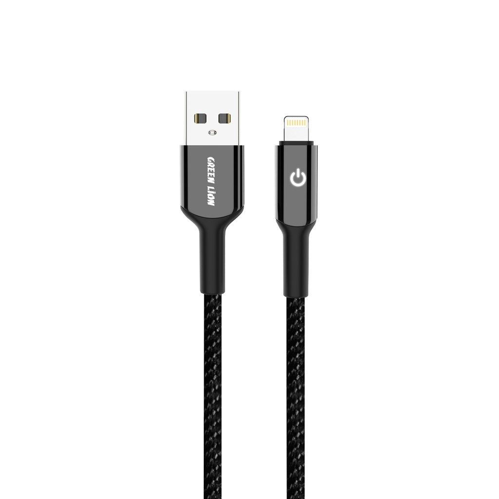 كيبل جرين لايون مضفر يو اس بي اي الى لايتننغ بطول 1 متر - اسود | Green Lion USB-A to Lightning Braided Cable 15W 1M - Black