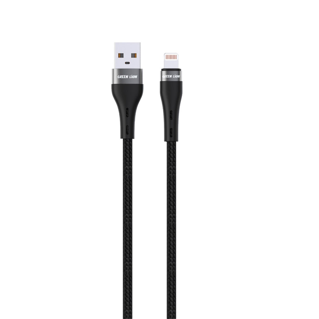 كيبل جرين لايون مضفر يو اس بي اي الى لايتننغ بقدرة 12 واط وطول 1 متر - اسود | Green Lion USB-A to Lightning Braided Cable 12W - 1M - Black