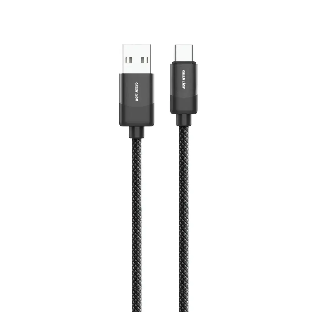 كيبل جرين لايون مضفر يو اس بي اي الى يو اس بي سي بقدرة شحن 15 واط وطول 1 متر - اسود | Green Lion USB-A to USB-C Braided Cable 1m 15W - Black