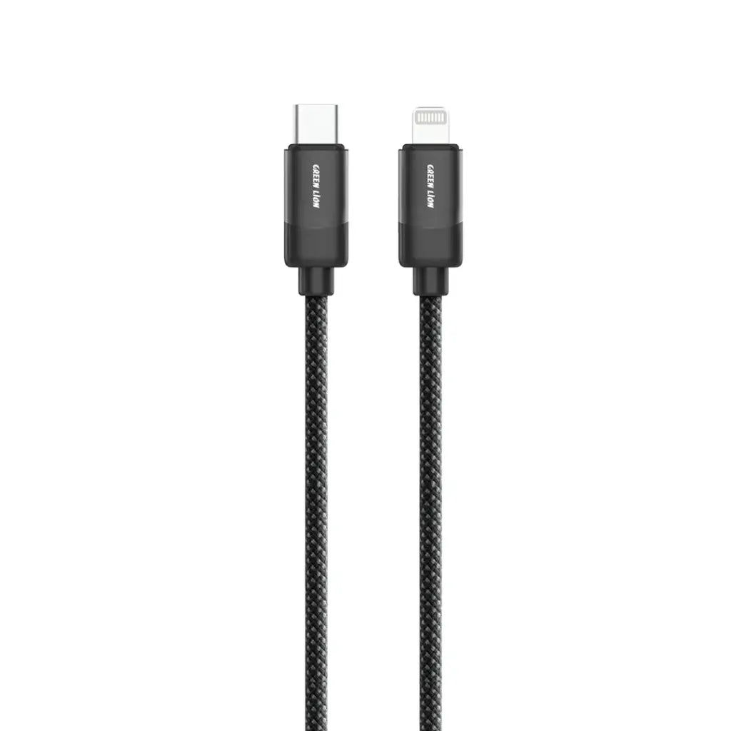 كيبل جرين لايون يو اس بي سي الى لايتننغ بقدرة 27 واط وطول 1 متر - اسود | Green Lion USB-C to Lightning Braided Cable 1m 27W – Black
