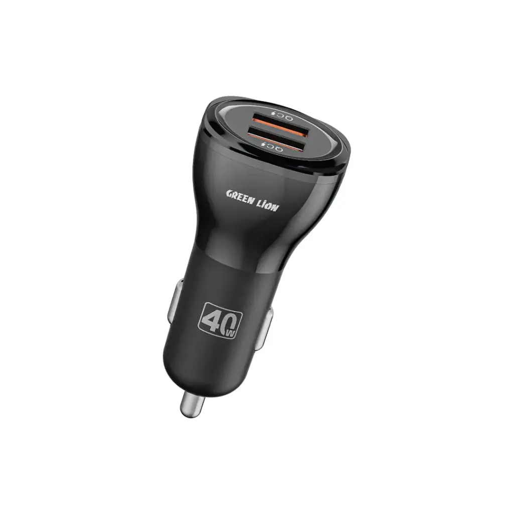 شاحن سيارة جرين لايون ثنائي المنافذ بقدرة شحن 40 واط - اسود | Green Lion Dual QC3.0 Car Charger 40W (QC 20W*2) - Black