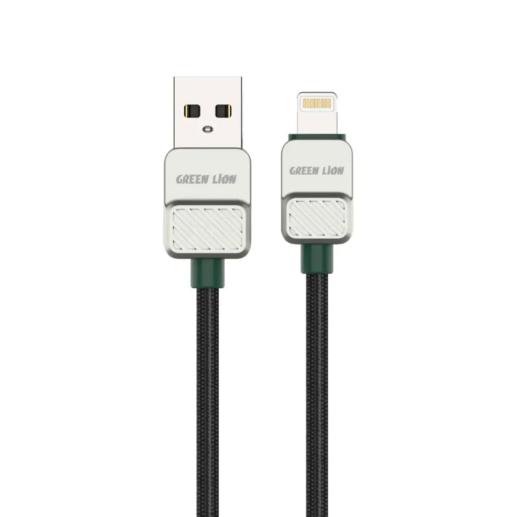كيبل جرين لايون مضفر يو اس بي اي الى لايتننغ بقدرة 12 واط وطول 1 متر - اسود | Green Lion USB-A to Lightning Electroplated Braided Cable 1m 12W - Black
