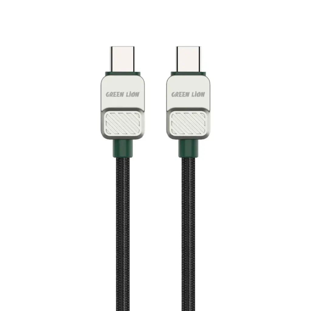 كيبل جرين لايون مضفر يو اس بي سي الى يو اس بي سي بقدرة 60 واط وطول 1 متر - اسود+اخضر | Green Lion USB-C to USB-C Electroplated Braided Cable 1m 60W - Black+Green