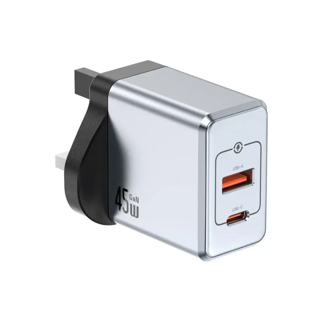 شاحن جداري جرين لايون GaN بقدرة شحن 45 واط - رمادي | Green Lion GaN Premium UK Plug Wall Charger 45W - Gray