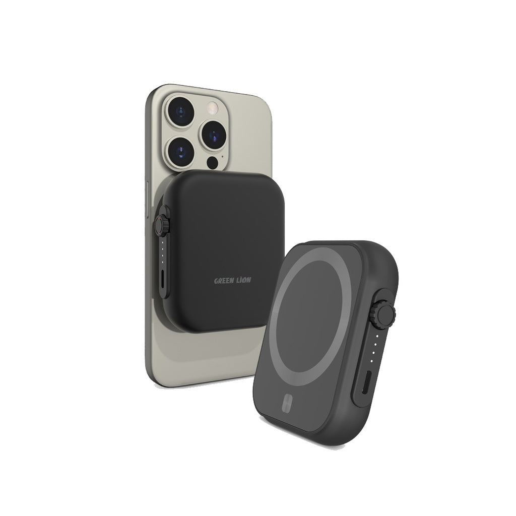 باور بانك جرين لايون تريو ماج سيف بسعة 5000 مللي امبير وبقدرة شحن 20 واط - اسود | Green Lion MagSafe Trio Power Bank 5000mAh PD 20W - Black