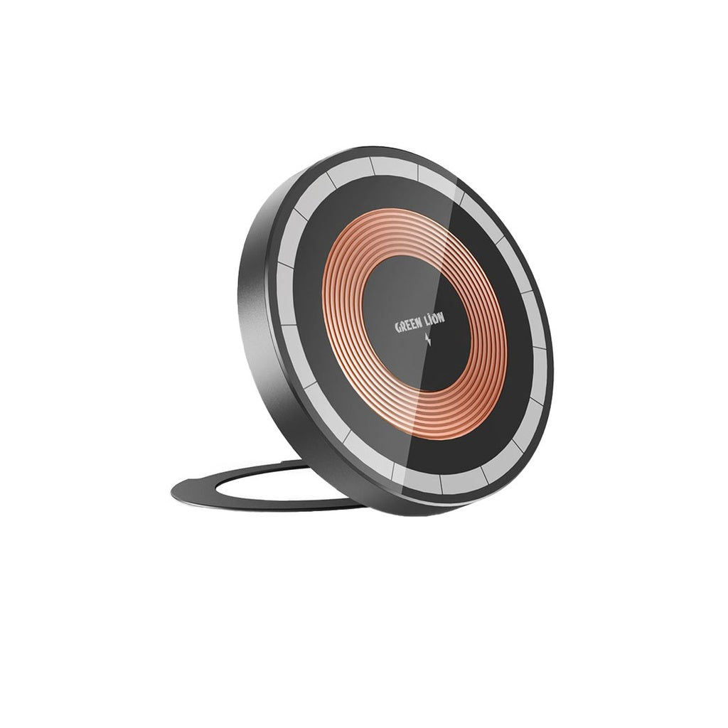 شاحن جرين لايون اللاسلكي متوافق مع ماغسيف مع طبقة زجاج مقوى - اسود | Green Lion MagSafe Wireless Charger with Tempered Glass For iPhone - Black