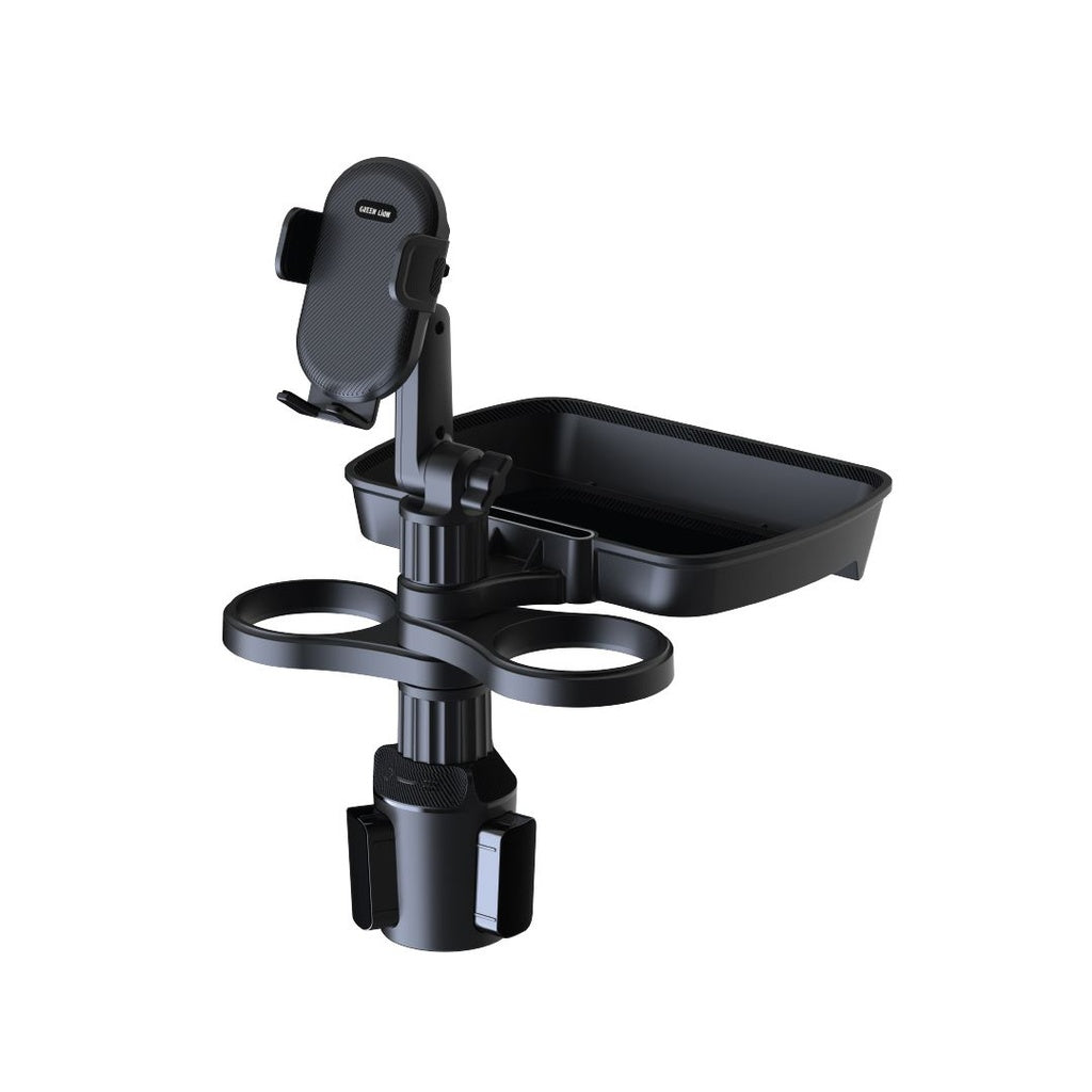 حامل أكواب وطعام للسيارة مع حامل للهاتف متعدد الوظائف من جرين لايون - اسود | Green Lion Multi Functional Cup Holder + Food Tray - Black