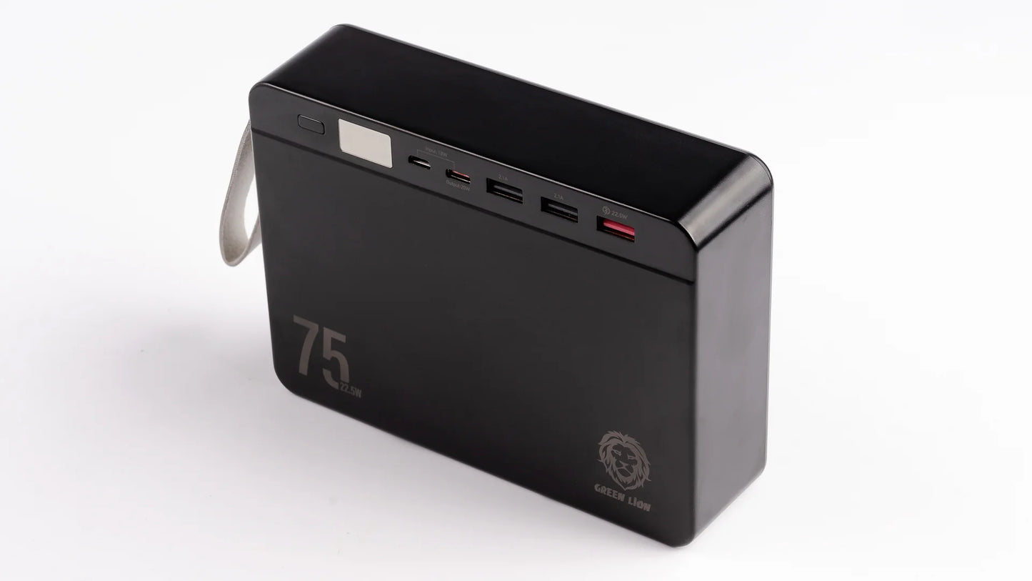 باور بانك جرين لايون فولت بسعة 75,000 مللي امبير وبقدرة شحن PD 20 واط و QC3.0 22.5 واط - اسود | Green Lion Power Volt Mega Capacity Power Bank 75000mAh PD 20W QC3.0 22.5W – Black