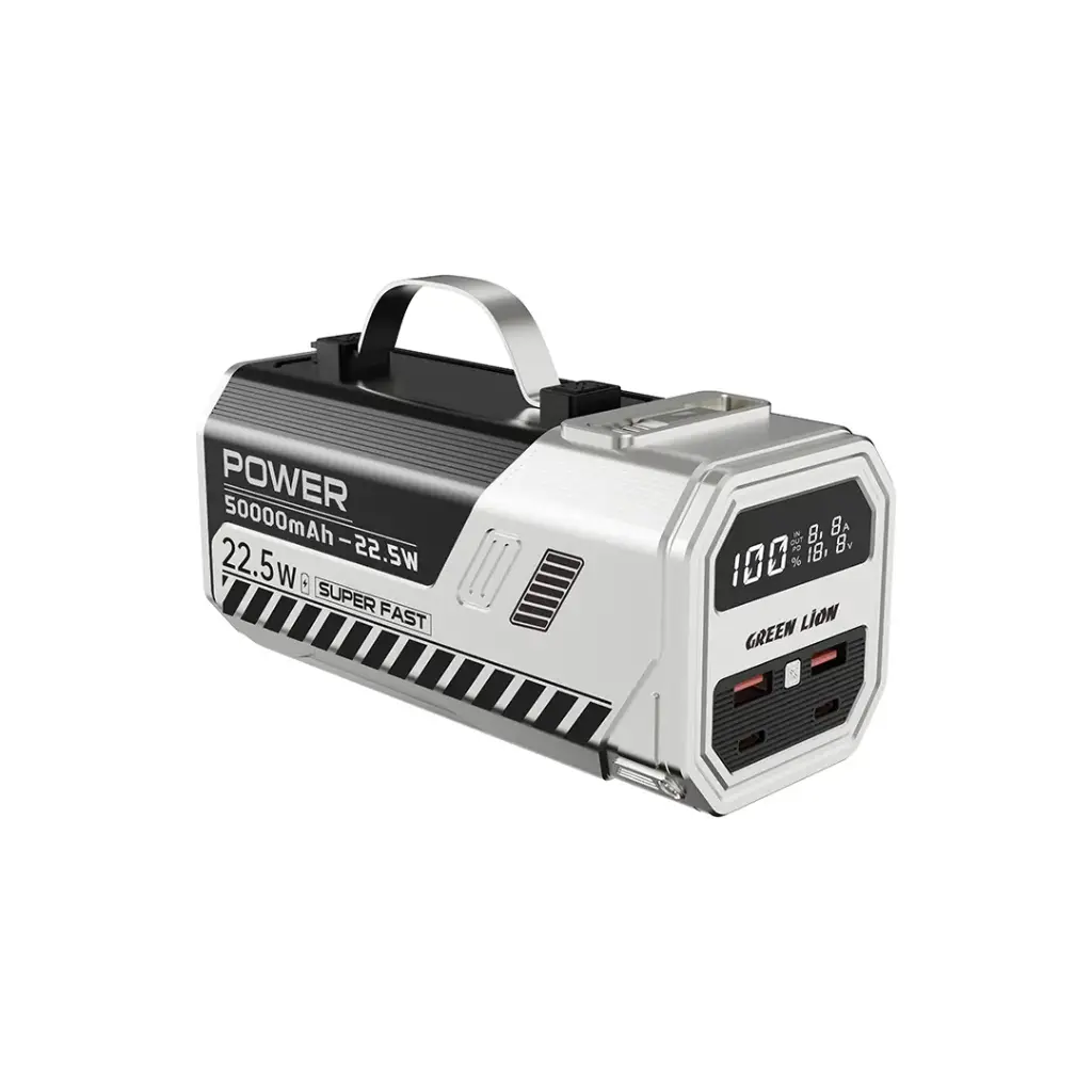 باور بانك جرين لايون باور ماكس بسعة 50000 مللي امبير وبقدرة شحن سريع 22.5 واط - فضي | Green Lion Power Max 22.5W 50000mAh Power Bank - Silver