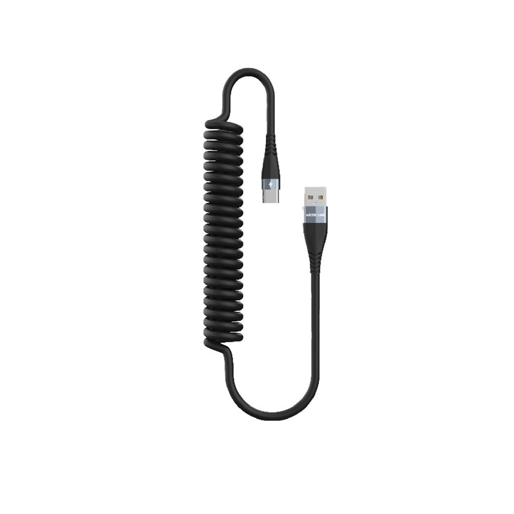 كيبل سبرنغ جرين لايون يو اس بي اي الى يو اس بي سي بطول 1.8 متر - اسود | Green Lion TPU Spring Cable USB-A to Type-C Cable 1.8 Meter - Black