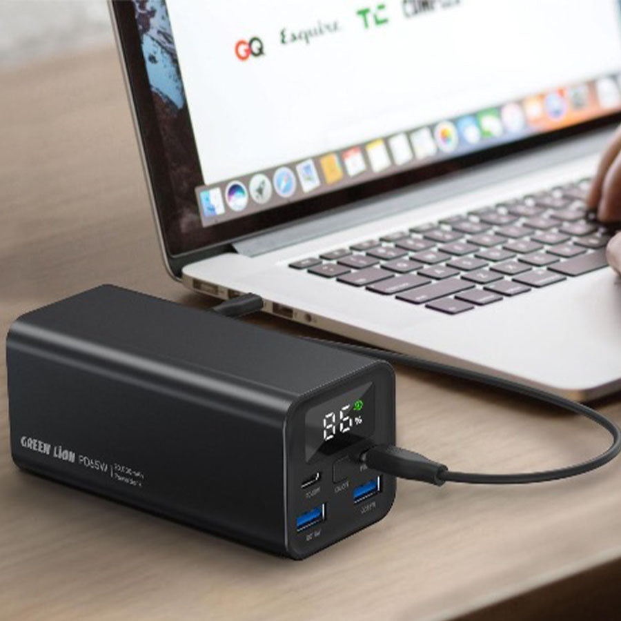 باور بانك جرين لايون تيربو بسعة 20,000 مللي أمبير وبقدرة شحن 65 واط - اسود | Green Lion Turbo Power Bank PD 65W 20000 mAh - Black