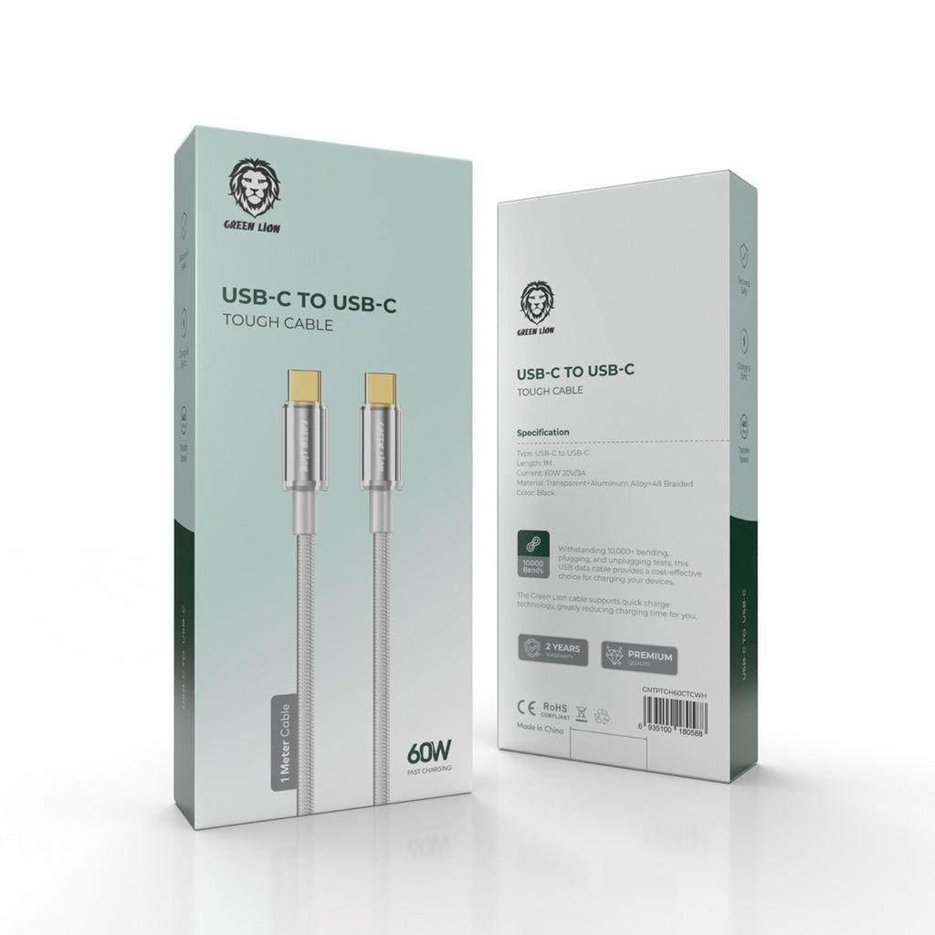 كيبل جرين لايون يو اس بي سي الى يو اس بي سي بقدرة 60 واط وطول 1 متر | Green Lion USB-C to USB-C Touch Cable 1M 60W