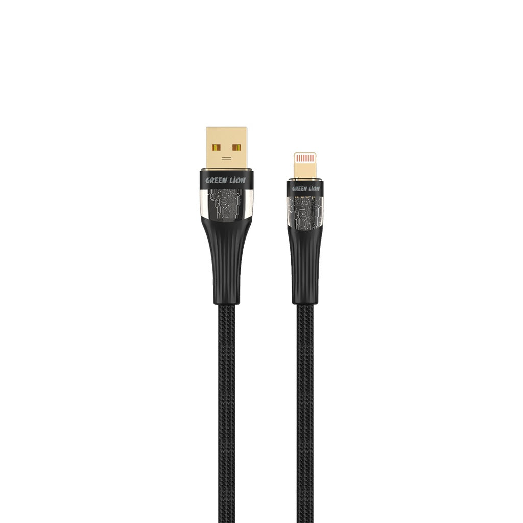 كيبل جرين لايون شفاف يو اس بي اي الى لايتننغ بطول 1 متر - اسود | Green Lion Transparent Cable USB-A to Lightning 12W 1M - Black