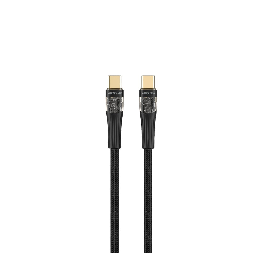 كيبل جرين لايون شفاف يو اس بي سي الى يو اس بي سي بقدرة شحن 100 واط وطول 1 متر - اسود | Green Lion Transparent Cable USB-C to USB-C 100W 1M - Black