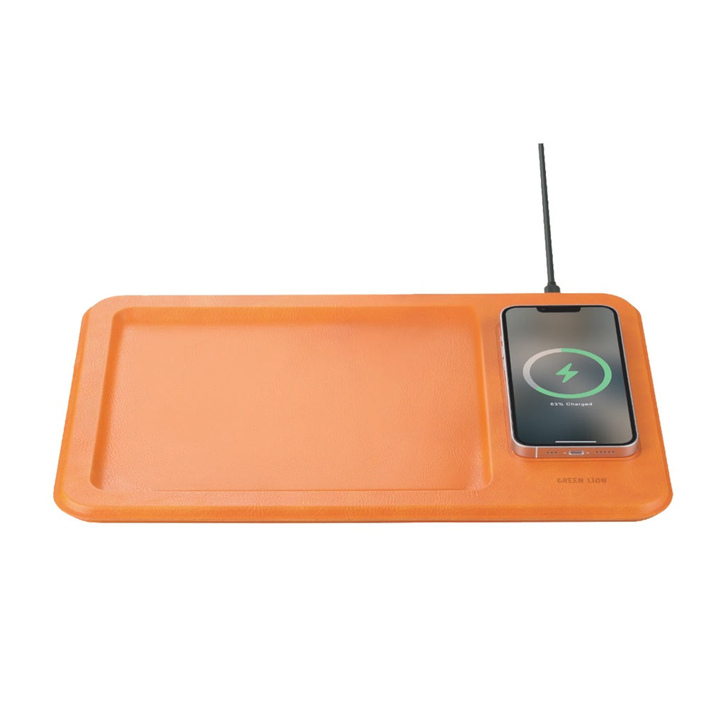 قاعدة شحن لاسلكية جرين لايون بقدرة 15 واط مع مساحة تخزين - برتقالي | Green Lion Wireless Pad Storage & Charging 15W - Orange