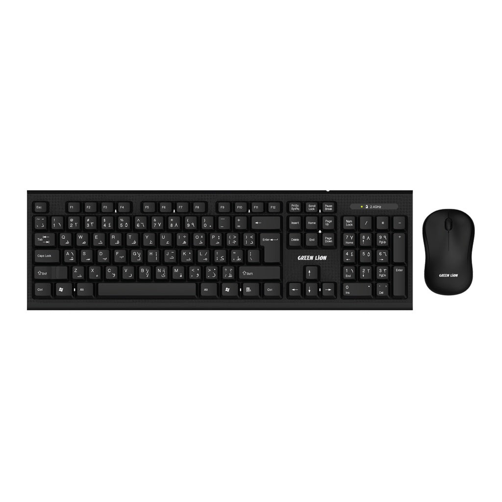 مجموعة كيبورد وماوس لاسلكية من جرين لايون - اسود | Green Lion Wireless Keyboard and Mouse Set - Black.
