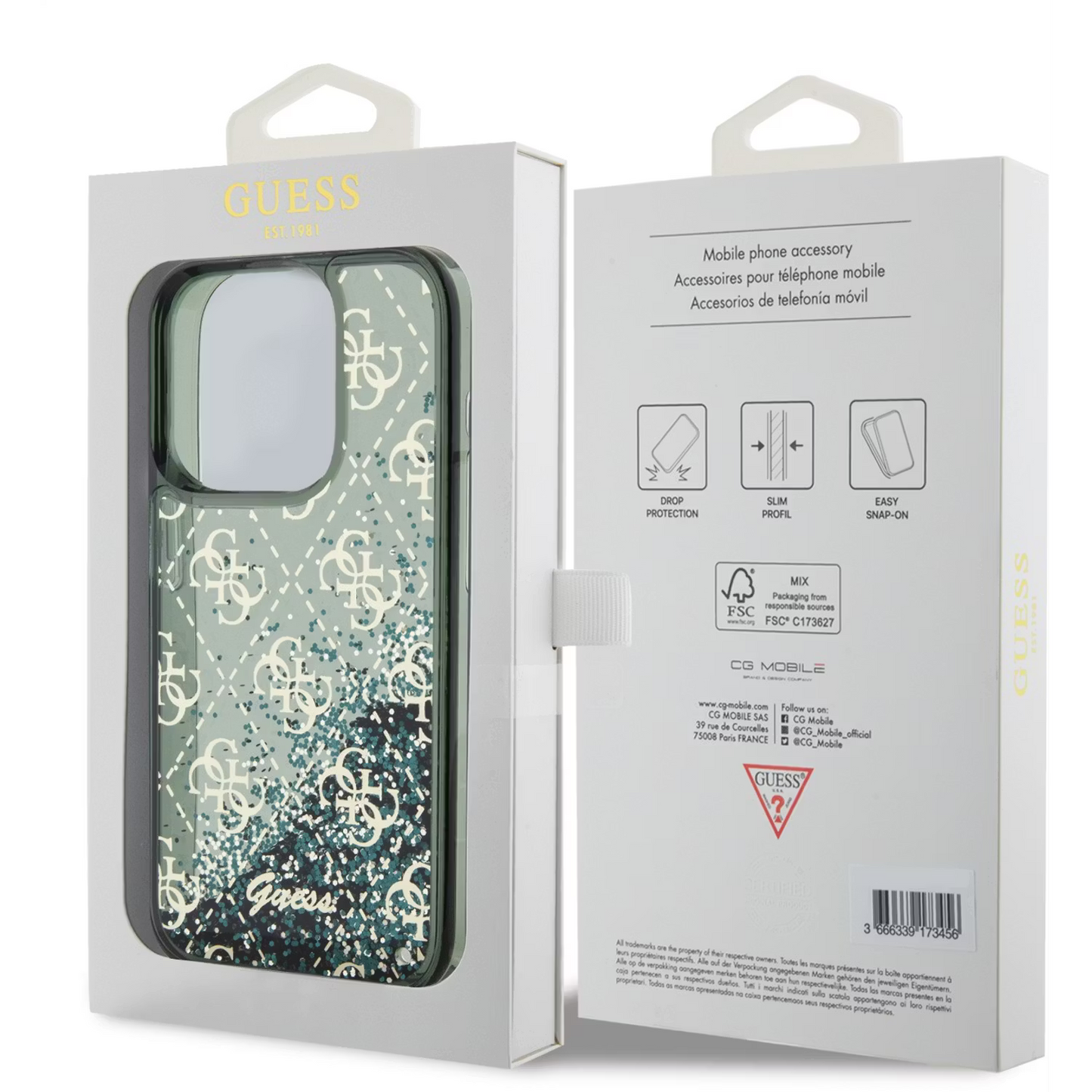 Guess Glitter Case for iPhone 15 Pro Max – Green | كفر GUESS اللامع لهاتف ايفون 15 برو ماكس - اخضر