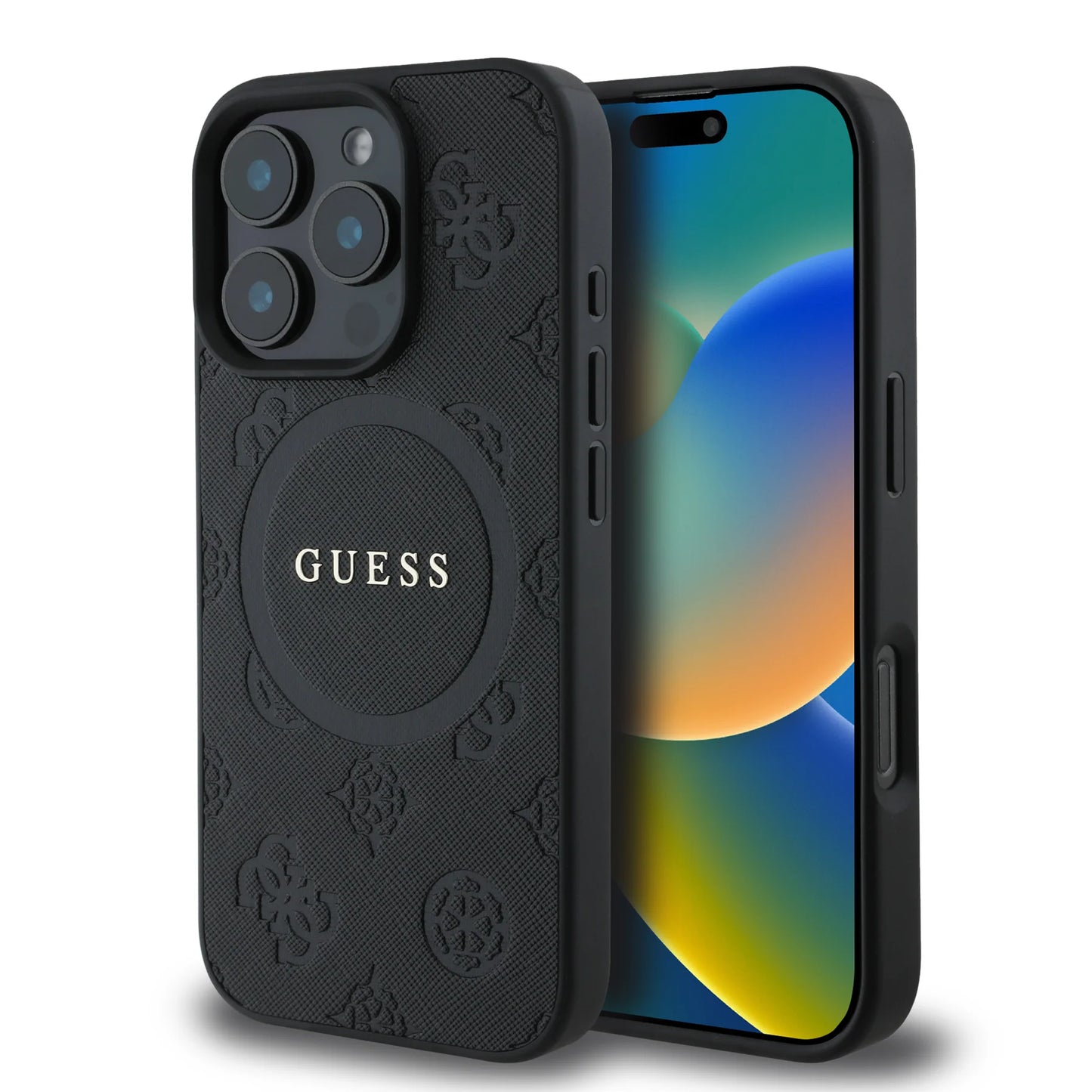 Guess MagSafe Saffiano PU Hard Case with Peony Classic Logo for iPhone 16 Pro | كفر GUESS صلب من جلد سافيانو مع شعار بيوني كلاسيكي, متوافق مع ماج سيف لهاتف ايفون 16 برو