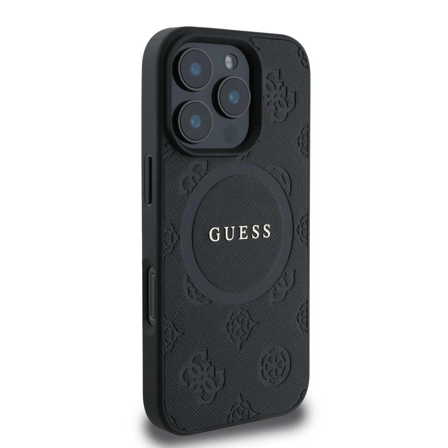 Guess MagSafe Saffiano PU Hard Case with Peony Classic Logo for iPhone 16 Pro | كفر GUESS صلب من جلد سافيانو مع شعار بيوني كلاسيكي, متوافق مع ماج سيف لهاتف ايفون 16 برو