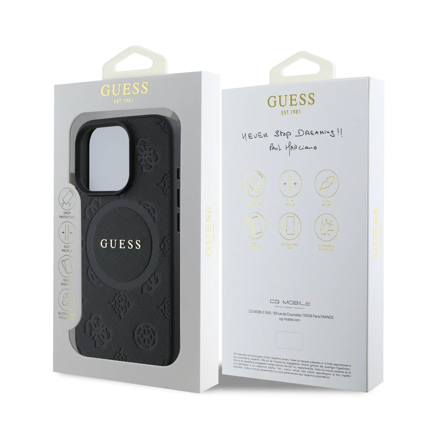 Guess MagSafe Saffiano PU Hard Case with Peony Classic Logo for iPhone 16 Pro | كفر GUESS صلب من جلد سافيانو مع شعار بيوني كلاسيكي, متوافق مع ماج سيف لهاتف ايفون 16 برو