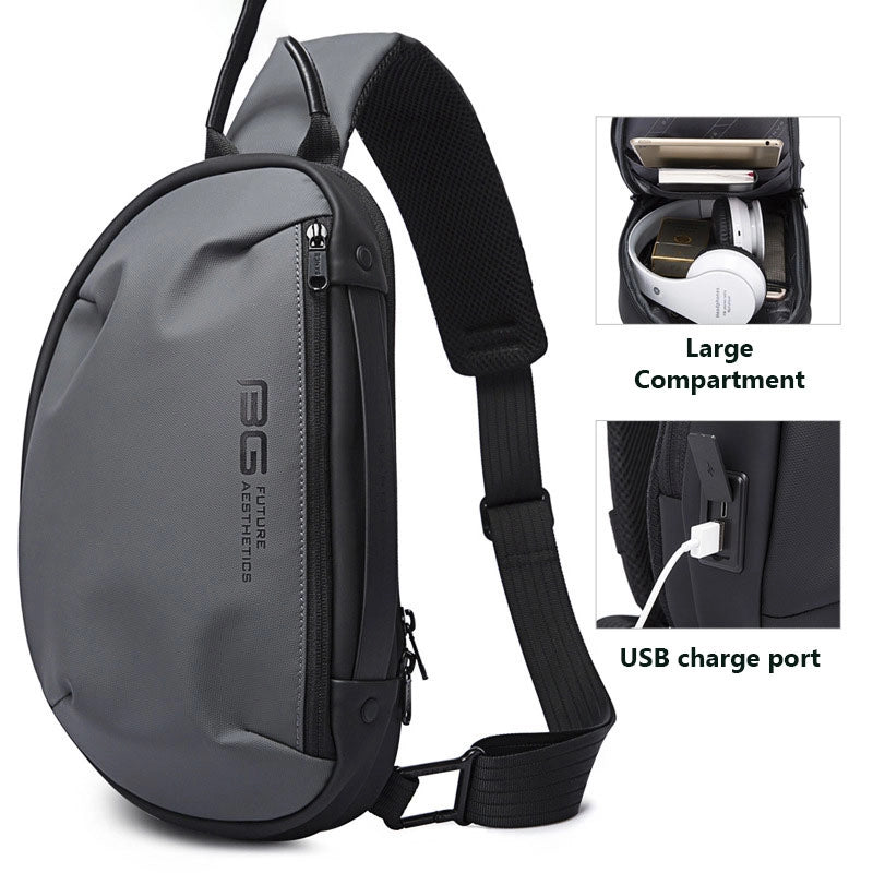 Bange Men Epithelium Coating Waterproof Crossbody Chest Bag with USB Port | حقيبة كتف رجالية من بانجي, مقاومة للخدوش والماء مع منفذ يو اس بي