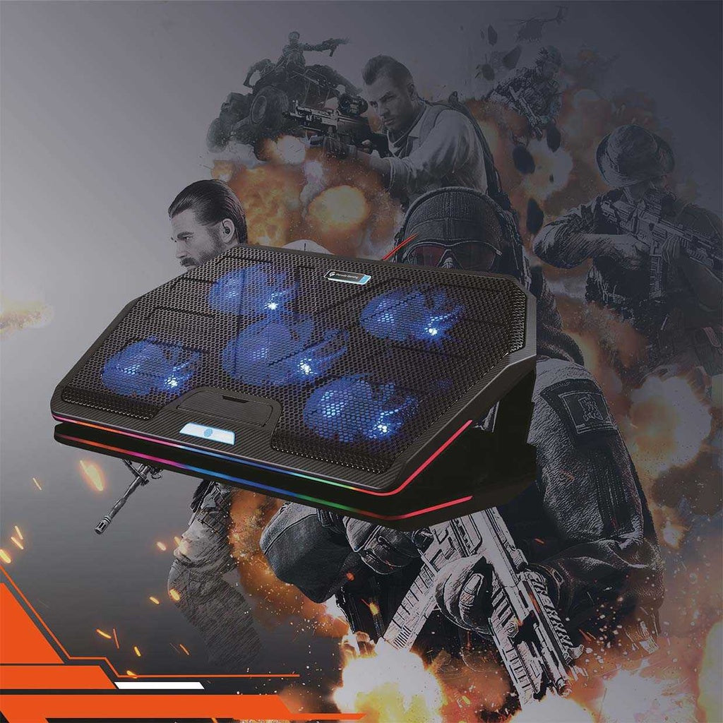 قاعدة تبريد لابتوب مع 5 مراوح و اضائة RGB من بورودو جيمنج - اسود | Porodo Gaming Multi-Fan Cooling Pad - Black.