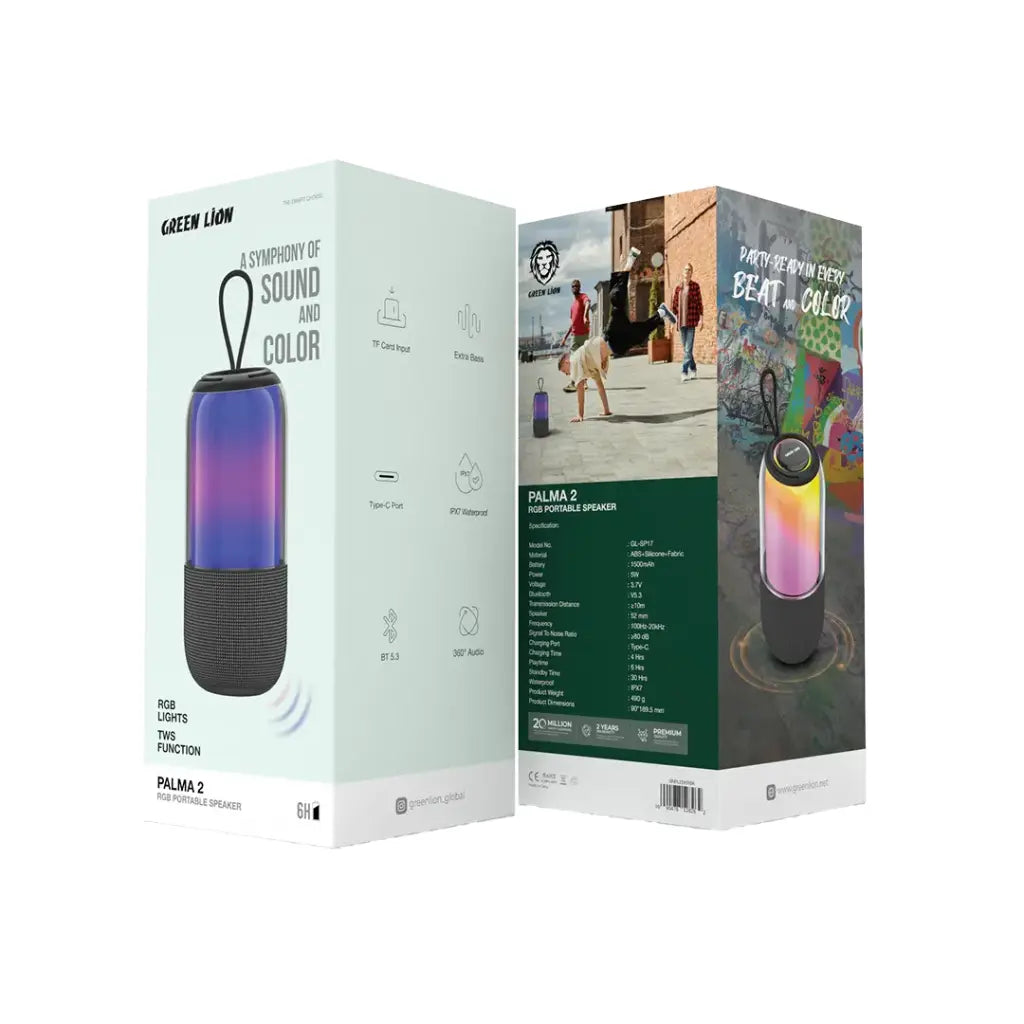 سبيكر محمول جرين لايون بالما 2 مع إضائة RGB - اسود | Green Lion Palma 2 RGB Portable Speaker - Black