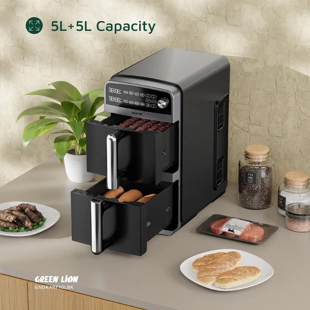 قلاية جرين لايون الهوائية المزدوجة بسعة 10 لتر - اسود | Green Lion Double Decker Air Fryer 10L - Black