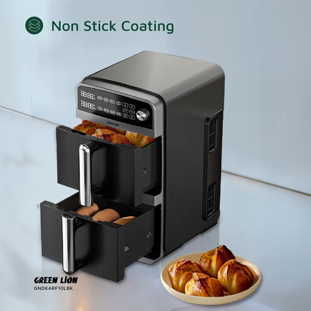 قلاية جرين لايون الهوائية المزدوجة بسعة 10 لتر - اسود | Green Lion Double Decker Air Fryer 10L - Black