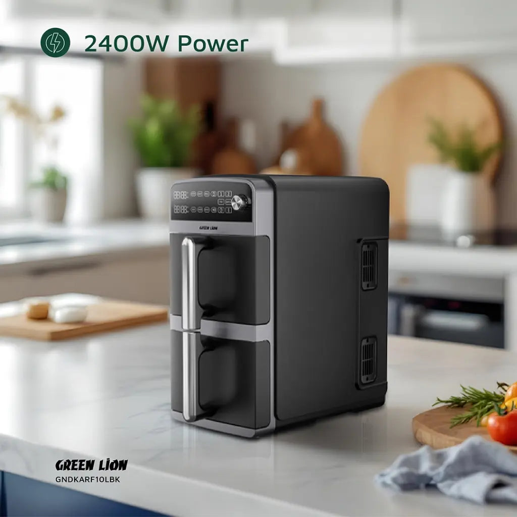 قلاية جرين لايون الهوائية المزدوجة بسعة 10 لتر - اسود | Green Lion Double Decker Air Fryer 10L - Black