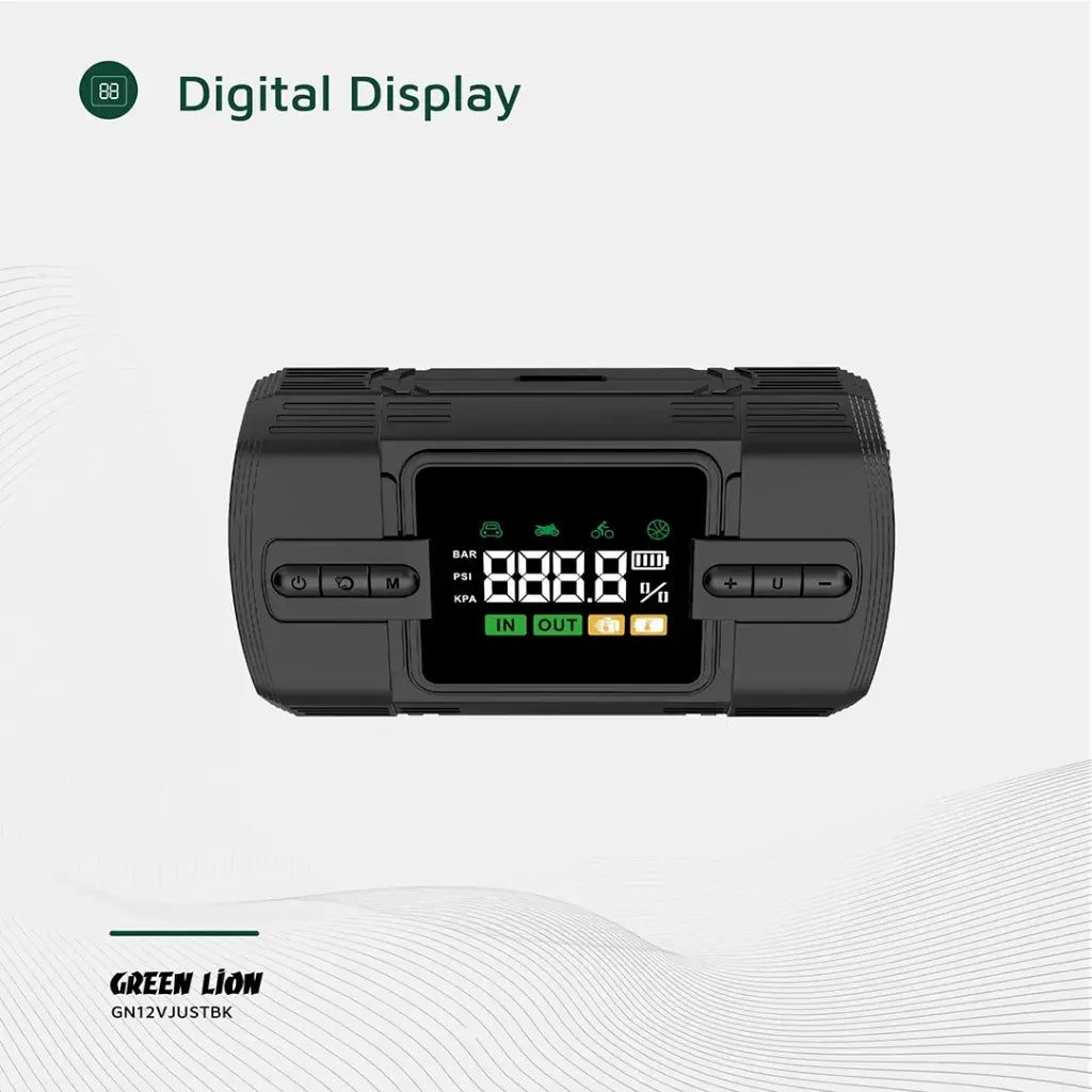 جهاز تشغيل السيارة جرين لايون 12V مع بطارية بسعة 12000 مللي امبير و منفاخ هواء | Green Lion 12V Jump Starter 12000mAh with Air Compressor